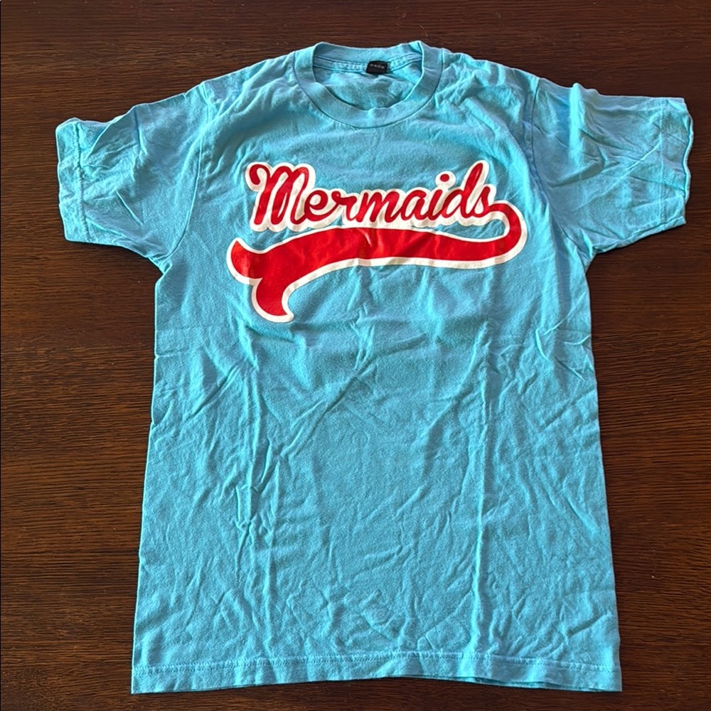 Lost Bro’s Blue T-Shirt with Red 'Mermaids' Graphic
